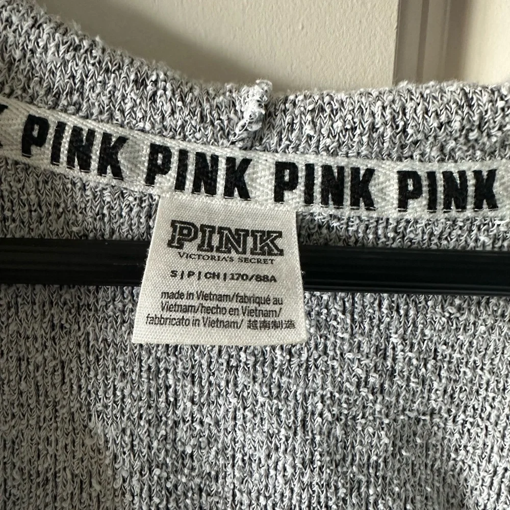 PINK Victoria’s Secret Lace-Up Hooded Sweater Pullover Gray Logo Back Size S - Picture 5 of 7